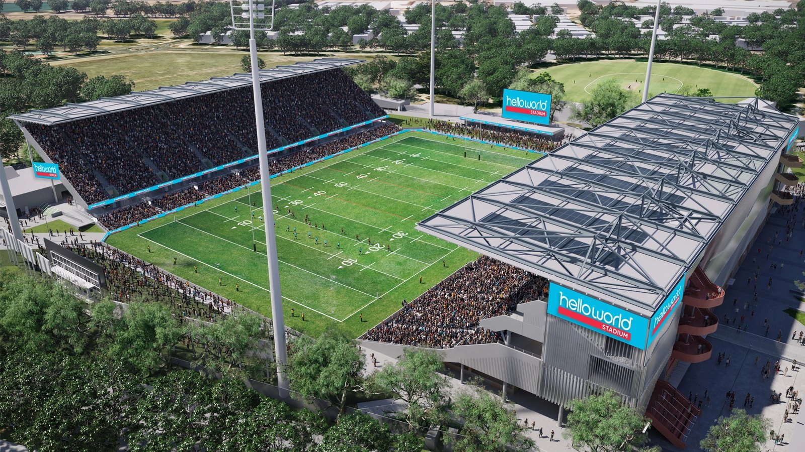 Aerial view of HelloWorld Stadium, Penrith